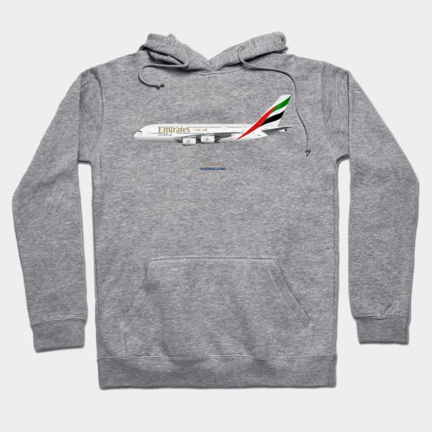 Illustration of Emirates Airbus A380 Hoodie by SteveHClark